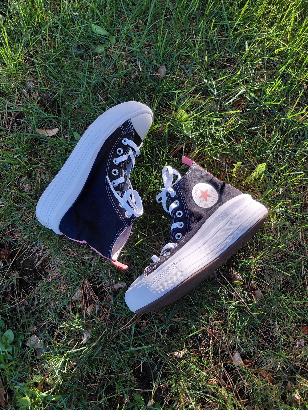 Converse Black Canvas High-Top Sneakers with Pink Trim